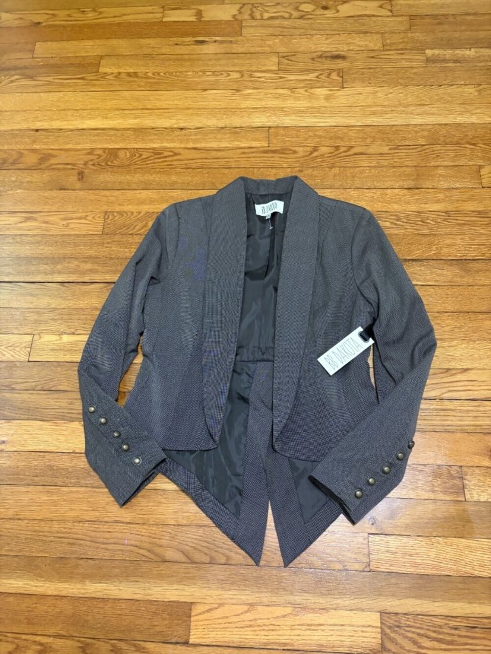 BB Dakota Womens Open Front Blazer Jacket Size 8 Brown Check Lined Career NWT